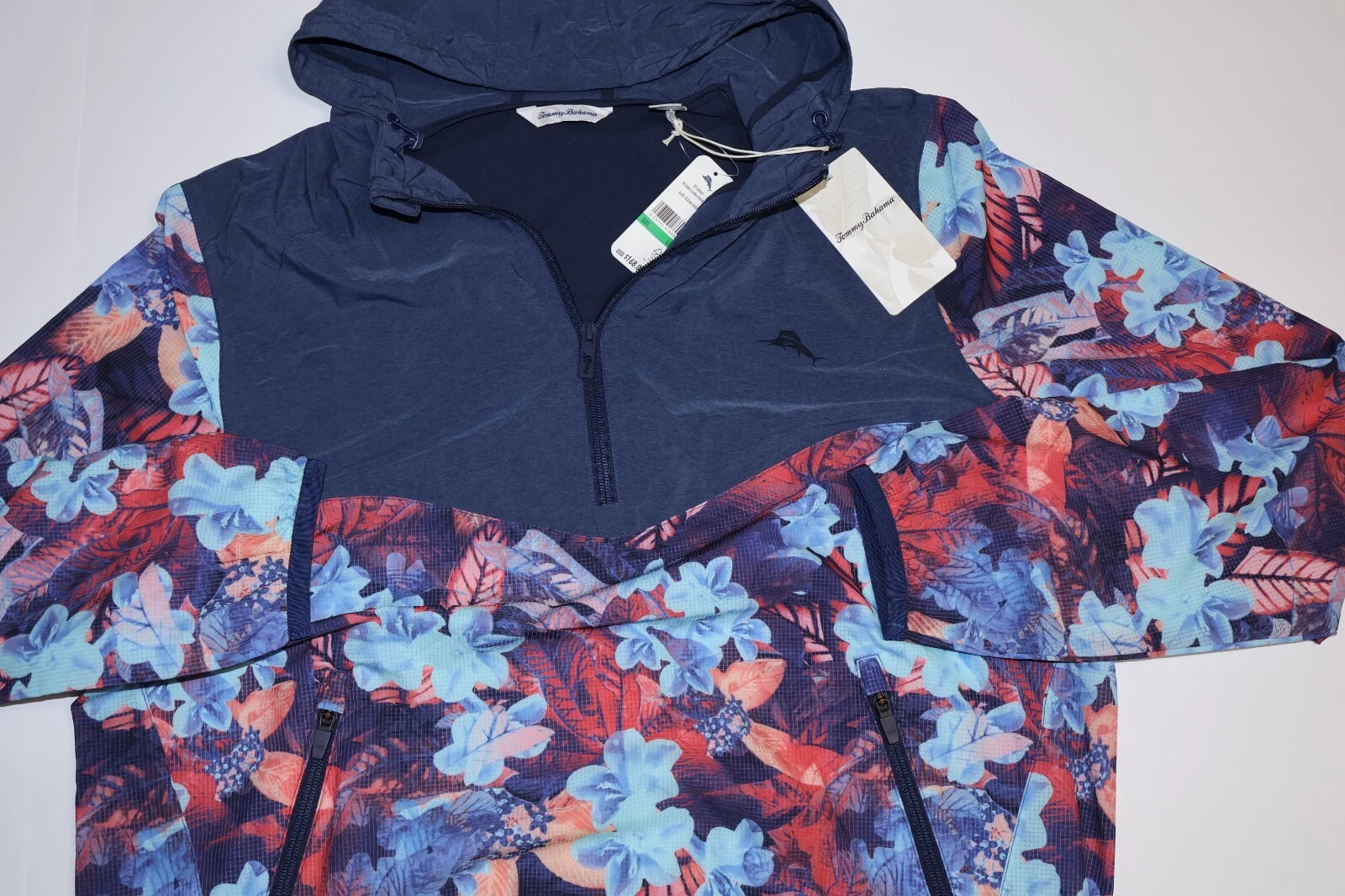 Tommy Bahama Techno Fronds Popover Jacket Poncho Ocean Blue $168 Extra Large XL