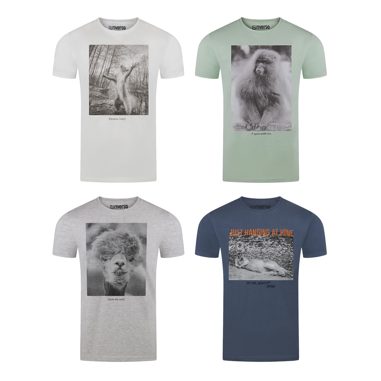 Riverso Camiseta Hombre Cuello Redondo Algodón Regular Tierdruck 4 Pack NUEVO