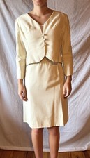 Vintage 50s Cream White Dress  Jacket Set 1950s Dress Suit Wool