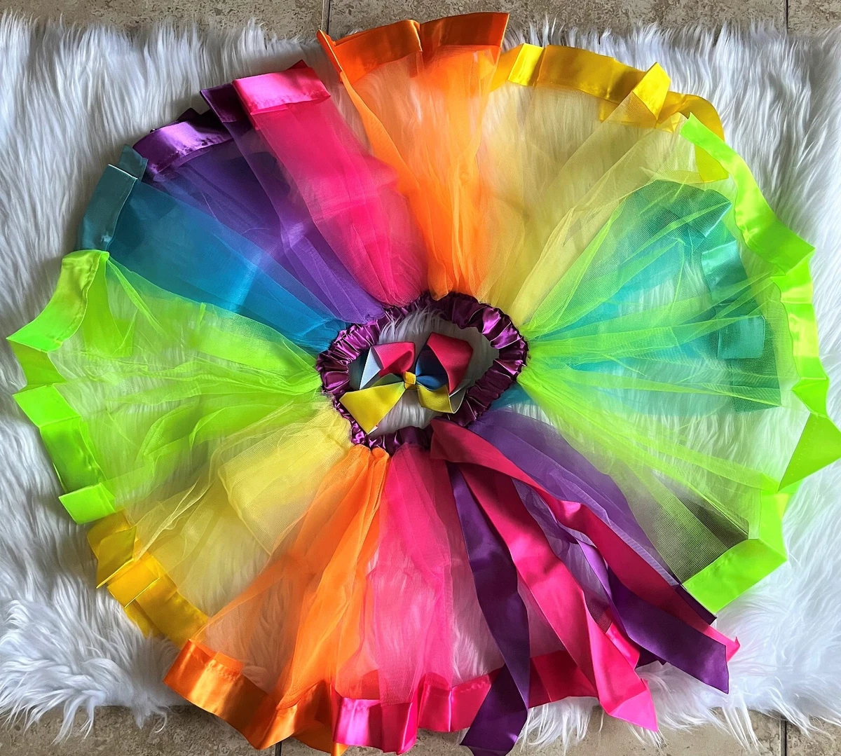 Layered Ballet Tulle Rainbow Tutu Skirt for Girls Dress Up Tiered Tutu w Bow
