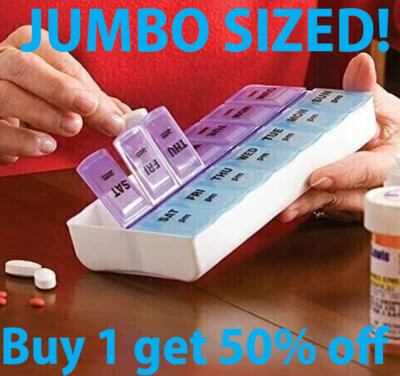 Jumbo Extra Large 7.5'' x 4'' Pill Organizer 7 Day 2 Times a Day Weekly Pill Box