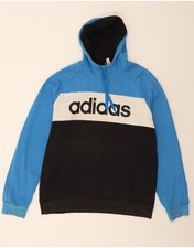 ADIDAS Herren Grafik Hoodie Pullover Large Blau Colourblock Baumwolle BJ05