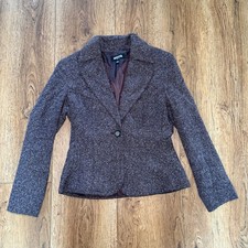 Kasper Silk Wool Blend Tweed Blazer Jacket Brown Speckle Single Button Womens 6P