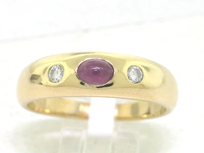 Rubin Ring 750 Gelbgold 18Kt Gold Bandring  Rubin Cabochon 2 Brillanten - Bild 1 von 4