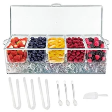 Chilled Condiment Server with Lids & Trays, Salad & Party Food Caddy, Taco Bar