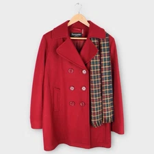 Forecaster of Boston Wool Blend Peacoat Red Size 12 w/ Plaid Scarf Classic
