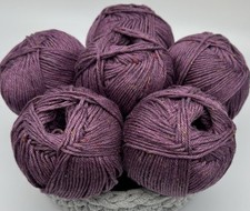 6 Ball Bundle Cotton Blend Knitting Crochet Yarn Wool 6x100g Balls - Grape Tweed