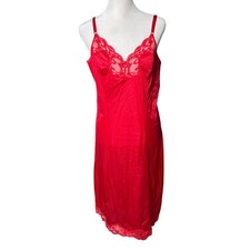Vintage JCPenny Lace Nylon Satin Red Slip Dress Size 36 / Med-Large Retro Glam