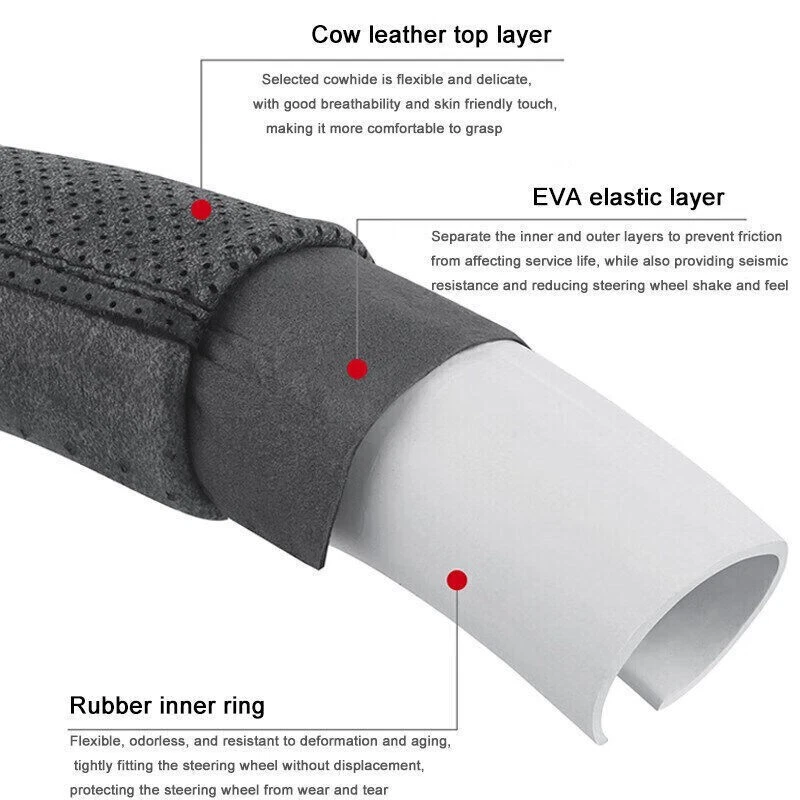 15" Leather Car Steering Wheel Cover Car Accessories for Mazda CX-5 - Image 4 of 4