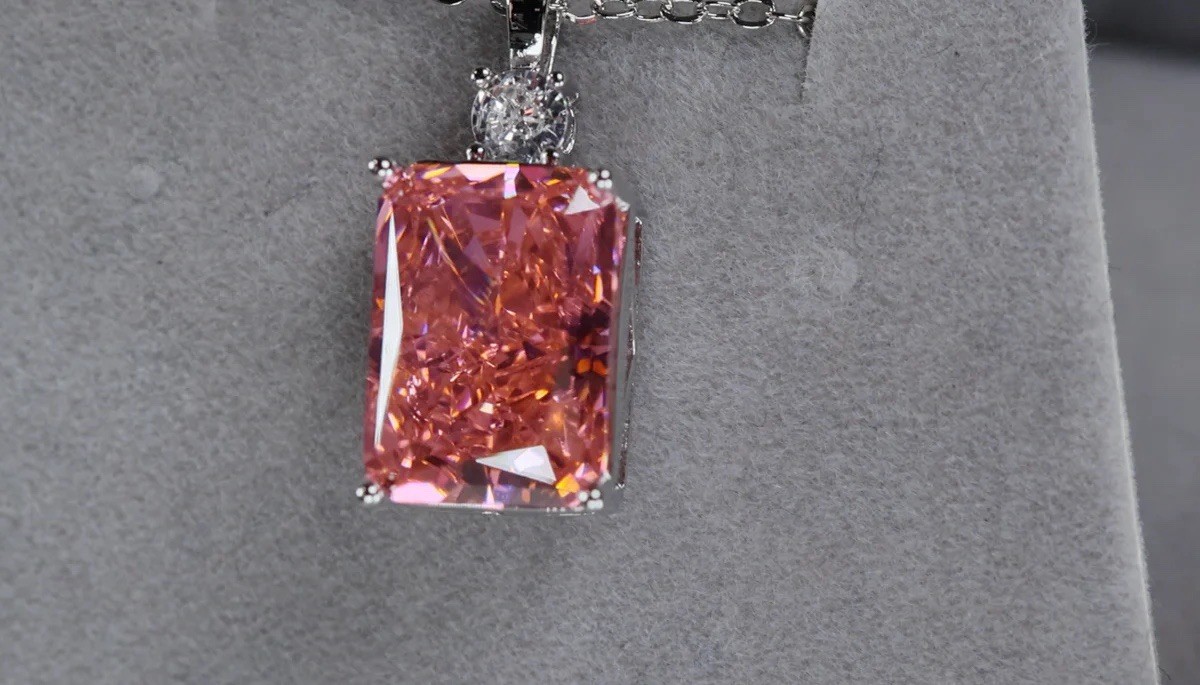 Pendentif diamant rose véritable de 3.0 carats, collier chaîne en métal précieux