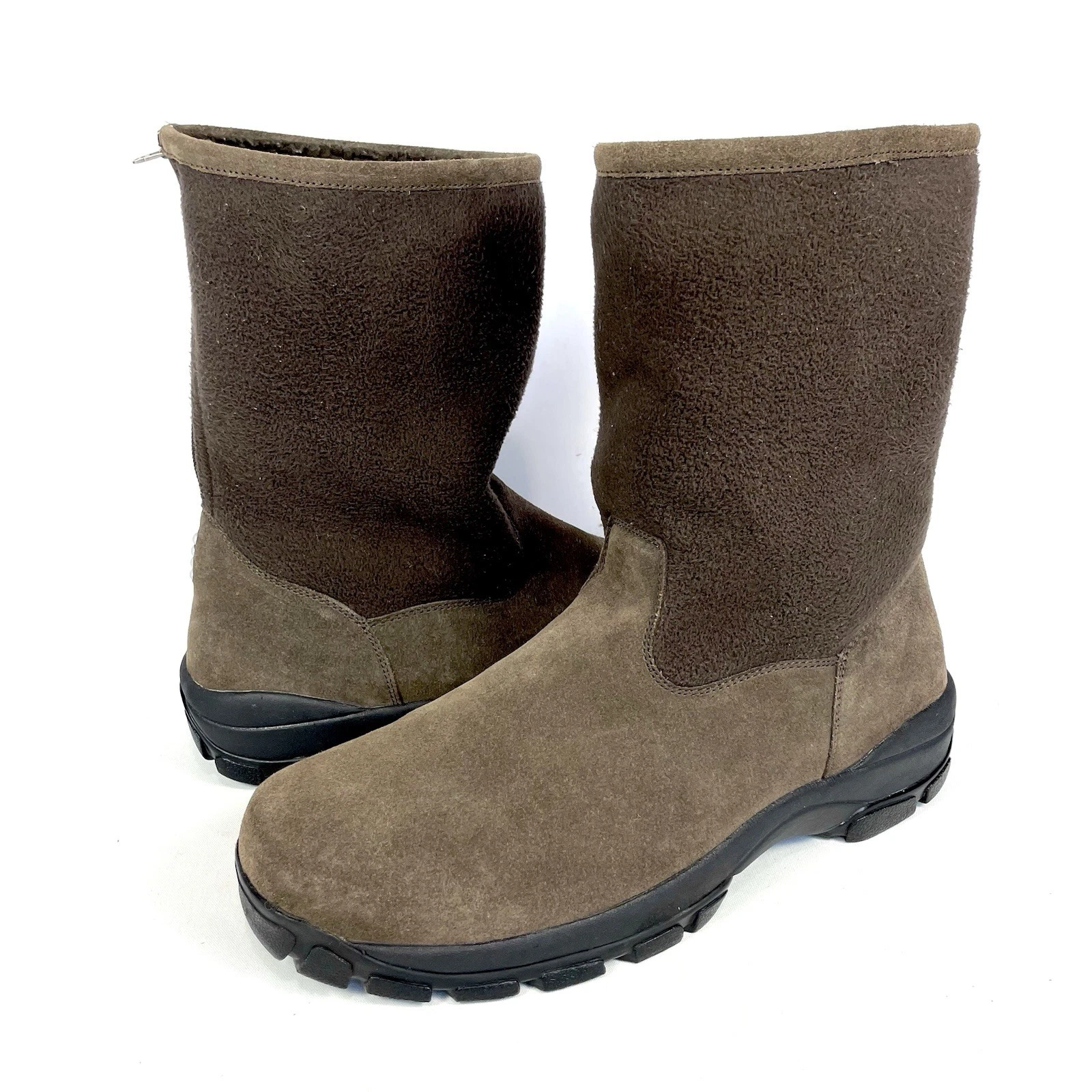Lands End Snow Boots Mens 11D Brown Suede Sherpa Lined Back Zip Winter