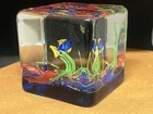 Vintage Murano Glass Fish Aquarium Bowl Square Block Sculpture Paperweight