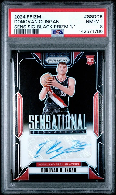 Donovan Clingan 2024 Prizm Black Auto 1/1 PSA 8 NMMT Rookie RC True Black 1 OF 1