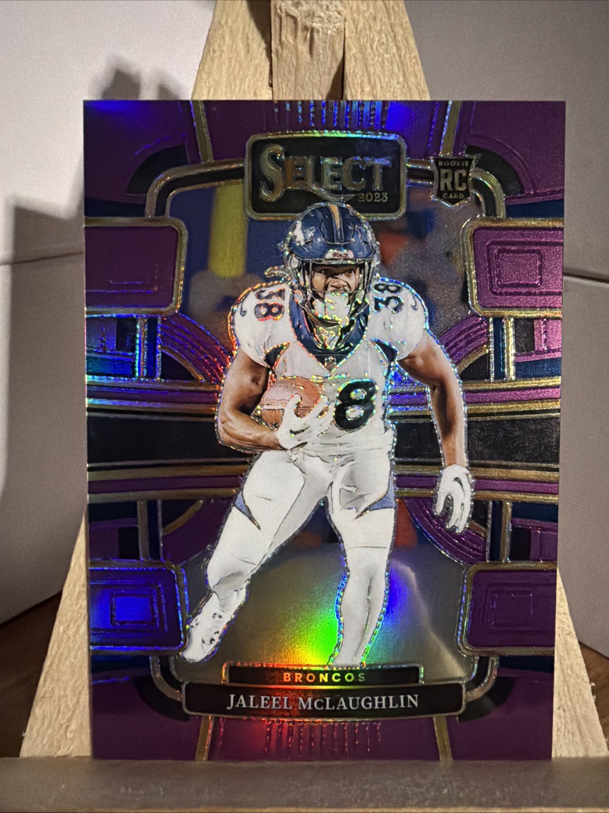 2023 Jaleel McLaughlin Select Purple Prizm Rookie (RC) 19/75 #32 Broncos Look!