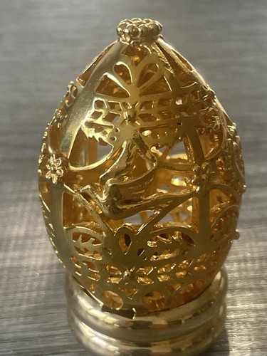 🔥1988 Vintage Tono Oro Franklin Mint Tesoro delle Uova Filigrana Solo Uovo di Pasqua - Foto 3 di 10
