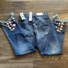Ella Moss Juniors High Waist Straight Leg Ankle Blue Jean Size 25 Embroidered