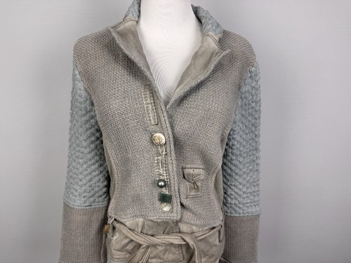 Elisa Cavaletti Gray Designer Tight Knit Buttons Belted Short Jacket Sz S - Picture 3 of 24