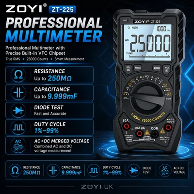 ZOYI ZT-225 Professional Multimeter 20A, 25000C True RMS Auto Range Temp NCV - Image 1 of 4