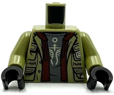 Lego New Minifig Olive Green Torso Jacket Dark Red Lion on Back Dark Red Jacket