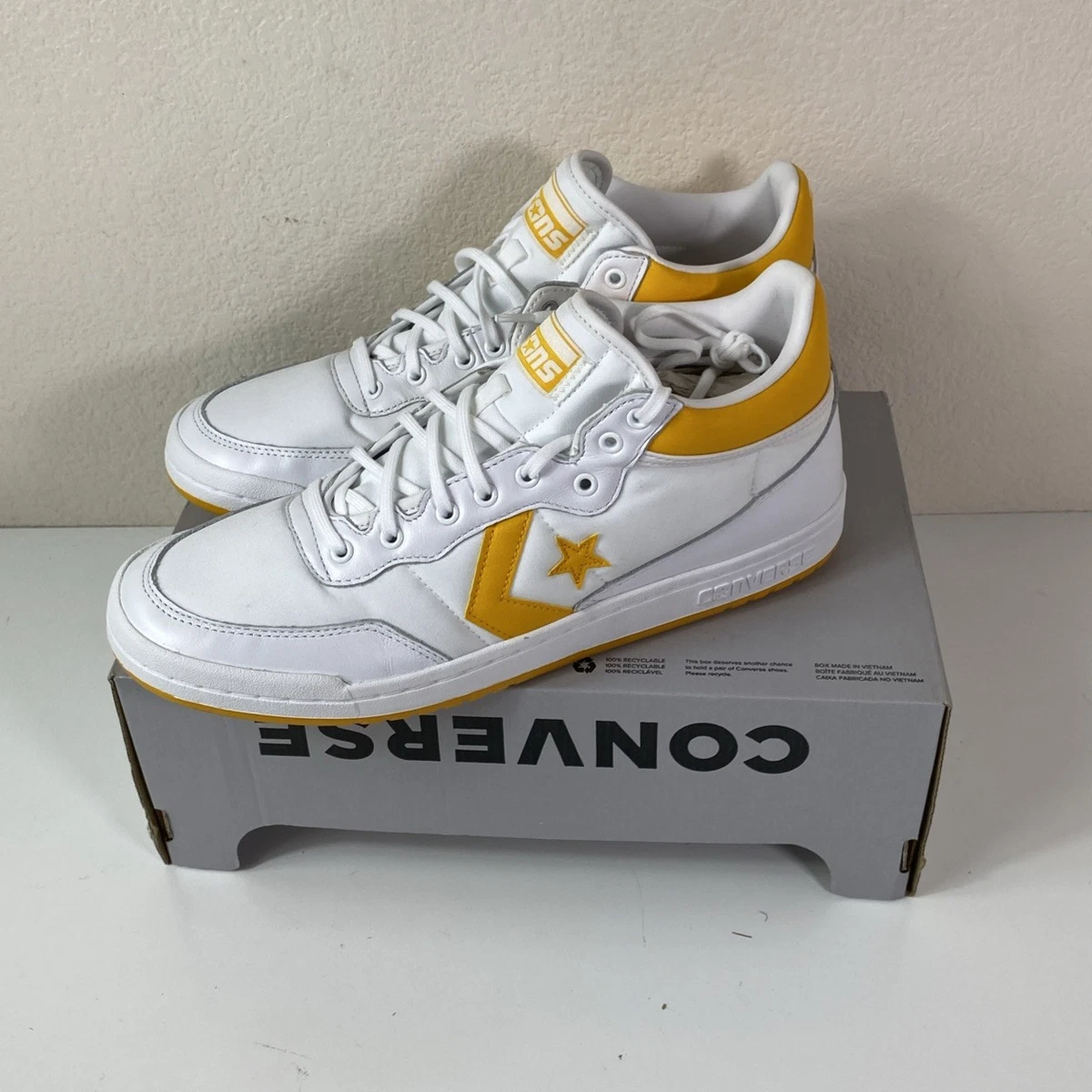 Sz 11Converse CONS Fastbreak Pro Mid White Light Yellow Shoes A08687C Men\'s NEW Converse Fastbreak Pro Mid Skate Shoe in White, Light Yellow  main image 3