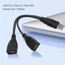 USB 2.0 A Male To 2 Dual USB Female Jack Y Splitter Hub Power Cord Cable Adapter