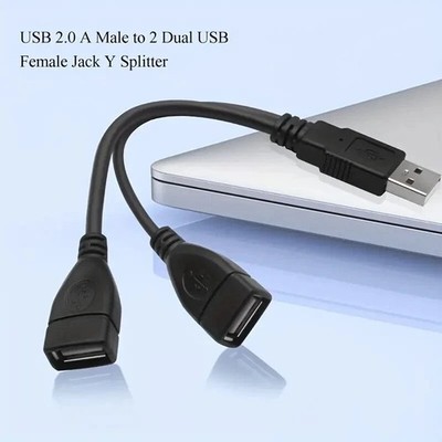 USB 2.0 A Male To 2 Dual USB Female Jack Y Splitter Hub Power Cord Cable Adapter