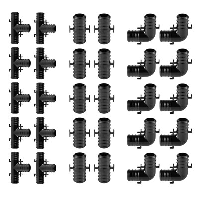 30PCS Poly Crimp Pex  Fittings 3/4'' Combo With Position Tab: Elbow ,Coupler Tee