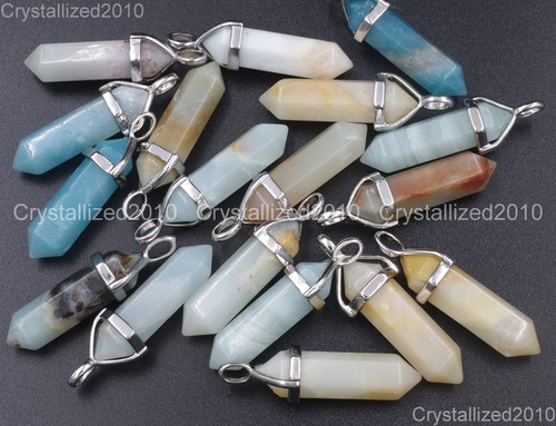 Natural Gemstone Hexagonal Pointed Colorful Amazonite Healing Pendant Charm Bead - Picture 11 of 11