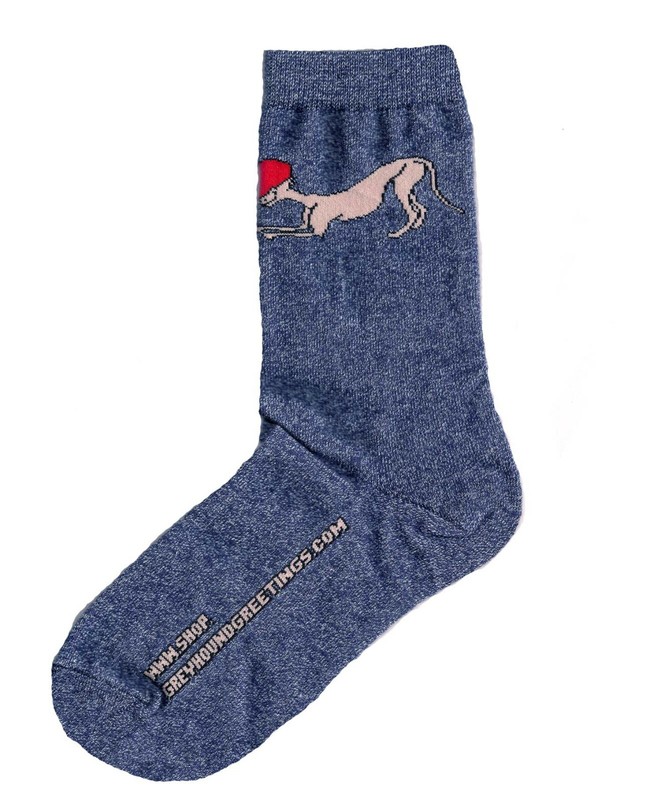 Blue Heather Heart Hounds Socks M Greyhound Dog Whippet