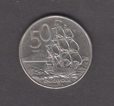 New Zealand 1987. 50 Cents. Queen Elizabeth II. HMS Endeavour  KM#63 aUNC