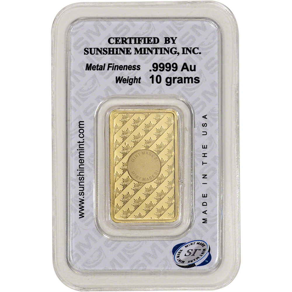 10 gram SMI Gold Bar - Sunshine Minting - .9999 Fine in Sealed
