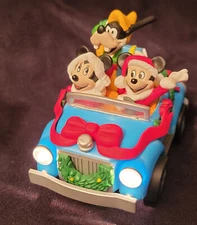 VINTAGE MIB Schmid DISNEY Ornament JALOPY Mickey Minnie LIT HEADLILGHTS MUSICAL