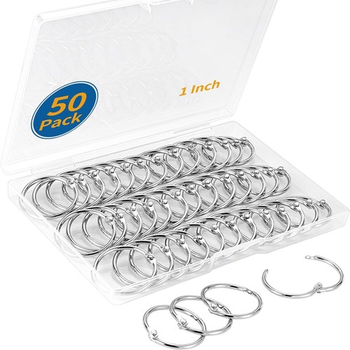 50 Pack Binder Rings 1 Inch, Loose Leaf Binder Rings for Index Cards Metal Steel