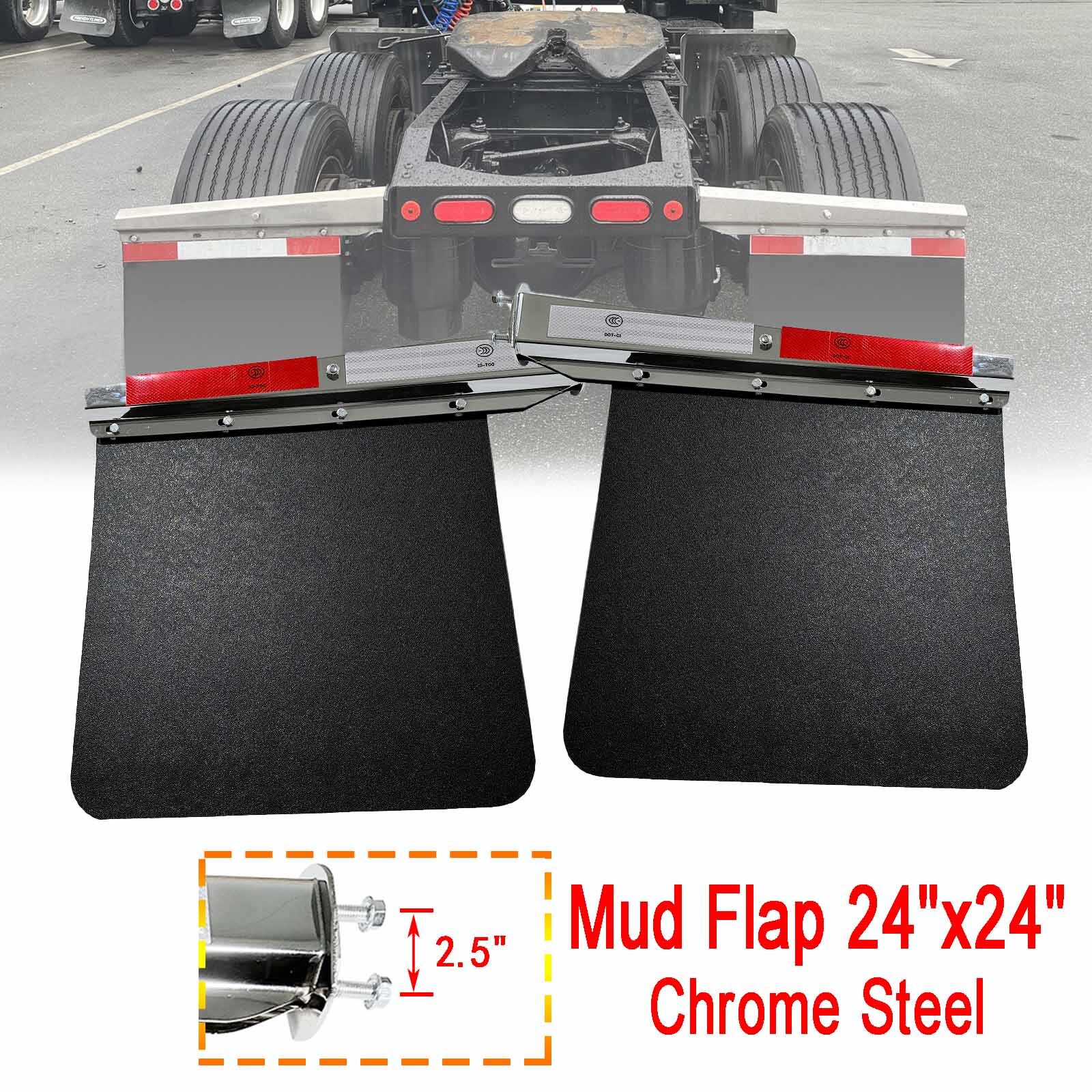 2.5 Inch Chrome Steel Mud Flap Hangers for Semi Truck Trailers with 24x24 Heavy Duty Mud Flaps