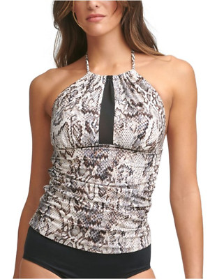 CALVIN KLEIN Womens Snake Print Mesh Halter Tankini Top sz M Medium Swimwear