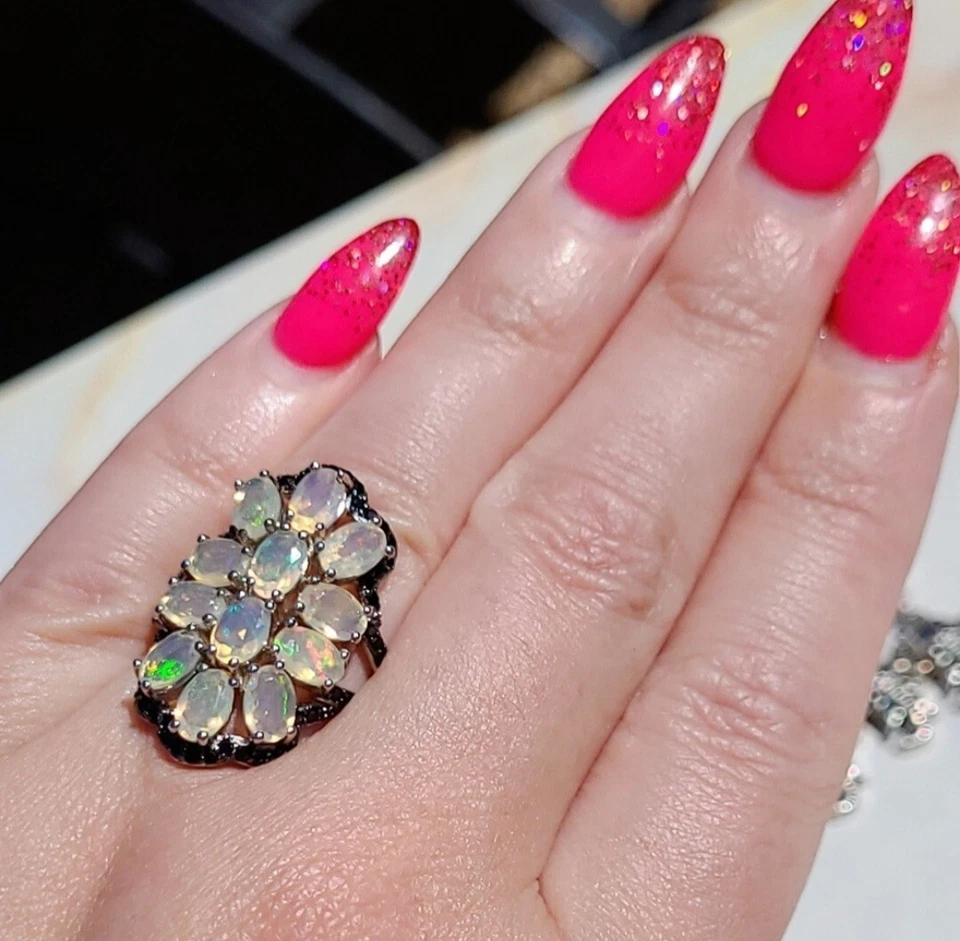Nuevo Anillo En Caja Ópalo Etíope Aurora Boreal Espinela Negra Plata Esterlina Talla 7 Foto 3 de 4