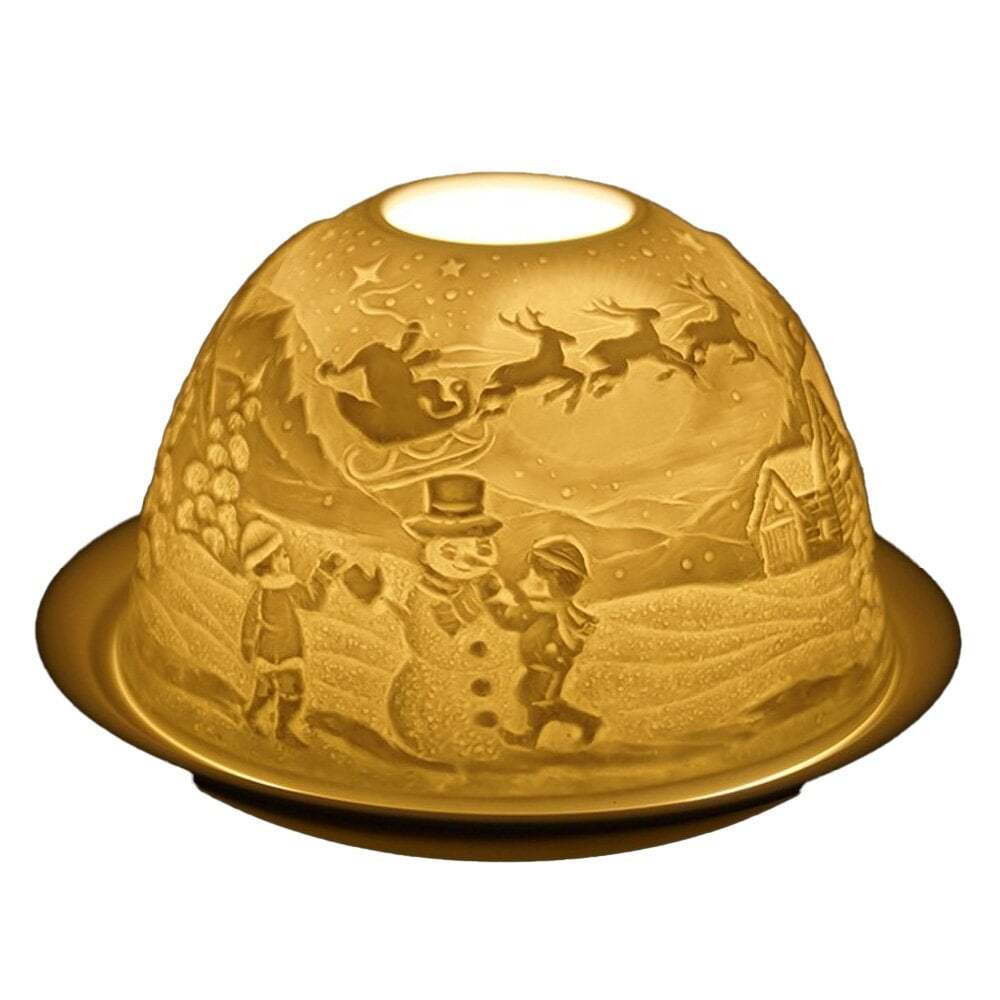 Nordic Lights Snowman & Sleigh Candle Shade & Plate 63627