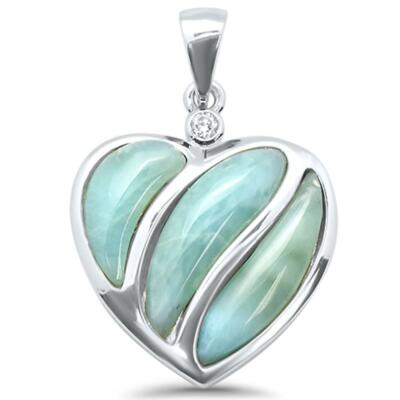 Natural Larimar Heart .925 Sterling Silver Charm Pendant