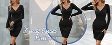 Womens Long Sleeve Sweater Dress, Twist Mini Bodycon Knit Pullover Size SMALL