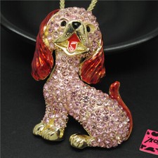 New Fashion Women Cute Bling Pink Dog Puppy Crystal Pendant China Necklace