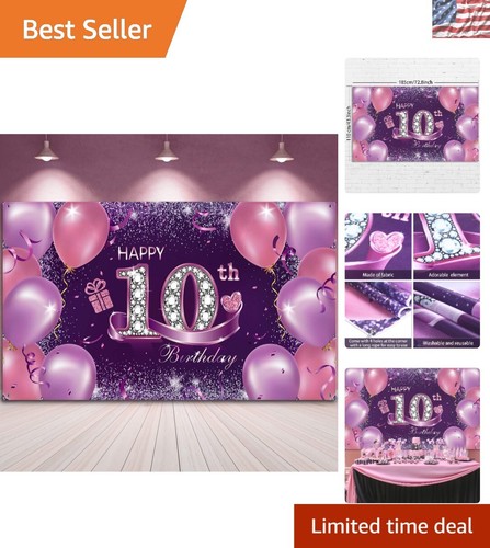 Durable Polyester 10th Birthday Banner - 72.8 x 43.3 Inch Chic Decor for Parties
