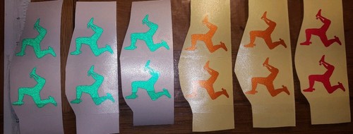 ISLE OF MAN TT LEGS HELMET REFLECTIVE STICKERS DECALS HI VIZ HELMET WHITE RED - Picture 5 of 8