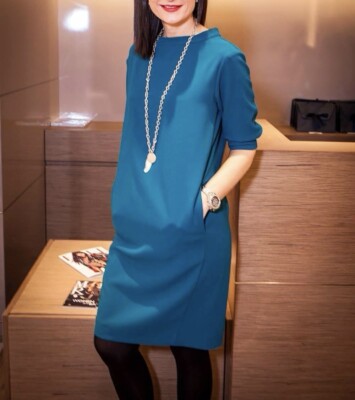 MAX & Co. Knee Length Dress With Pockets Turquoise Cocoon MaxMara Size Small