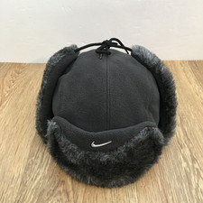 Nike Trapper Hat Ushanka Grey Fleece Lined One Sz Circumfe. 22in / 56cm Faux Fur