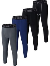 4 Pack Youth Boys Compression Leggings Pants Tights Football Sports Athletic ...