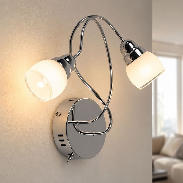 Wandleuchte Wandlampe Spotlampe 2 Flammig Metall Chrom Glas Warmweiß Led B 29Cm-image