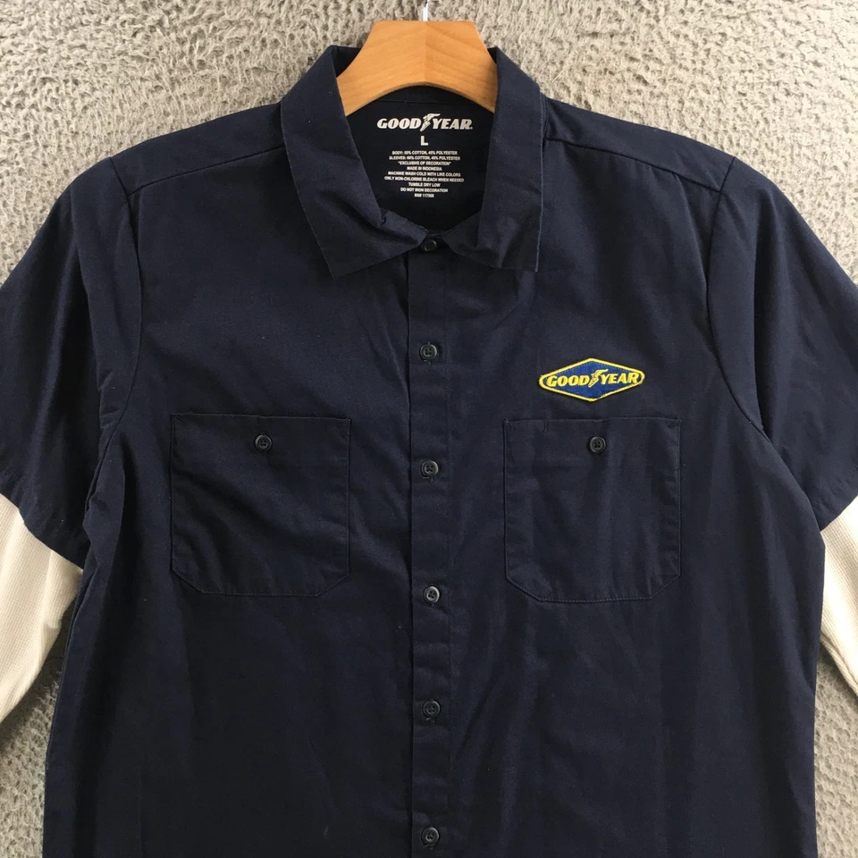 Camisa Good Year Abotonada Para Hombre L Azul Mezcla Algodón Manga Larga Cuello Informal Foto 2 de 4