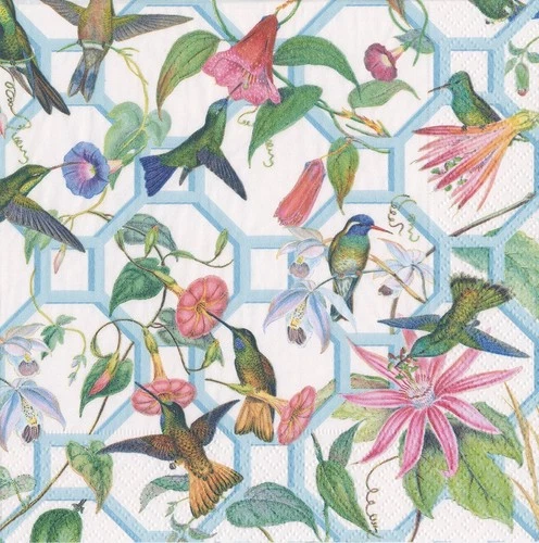 Hummingbird Trellis Caspari Paper Table Lunch Napkins 33 cm square 3 ply