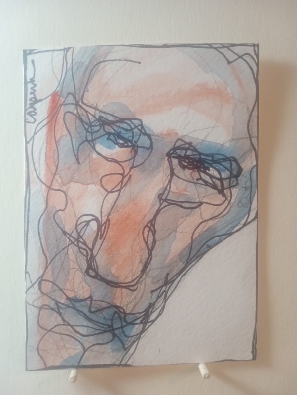 ACEO Original Painting OOAK Pen and Watercolor 2.5" x 3.5 by mrk1138 man