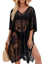 Women's Swimwear Cover-Up for Beach and Pool, Lace V-Neck Swimsuit Dress, Bik...